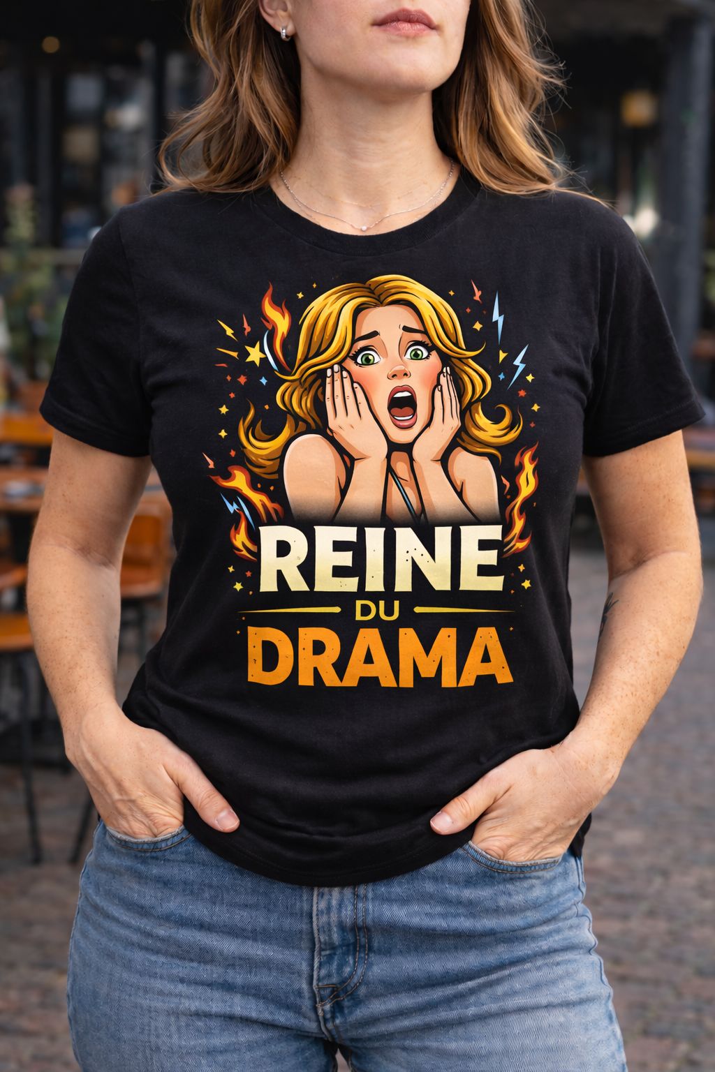 😏 T-Shirt Humoristique Femme – “Reine du Drama”