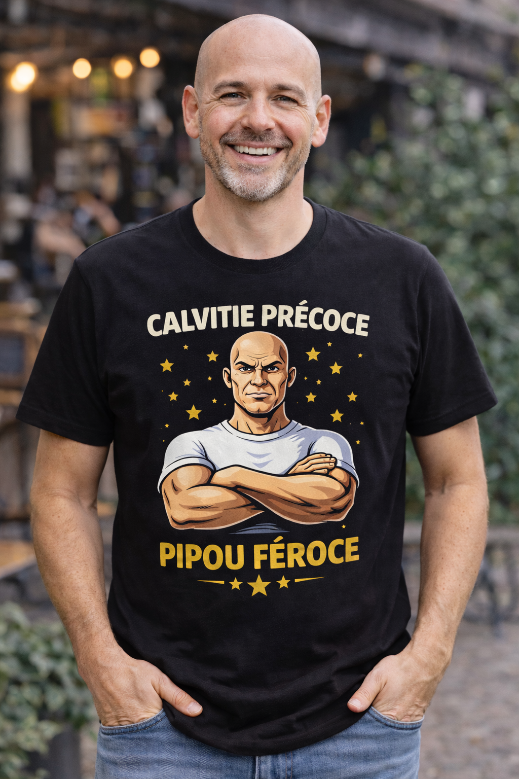 🍺 T-Shirt Humoristique Homme – “Calvitie précoce, pipou féroce”