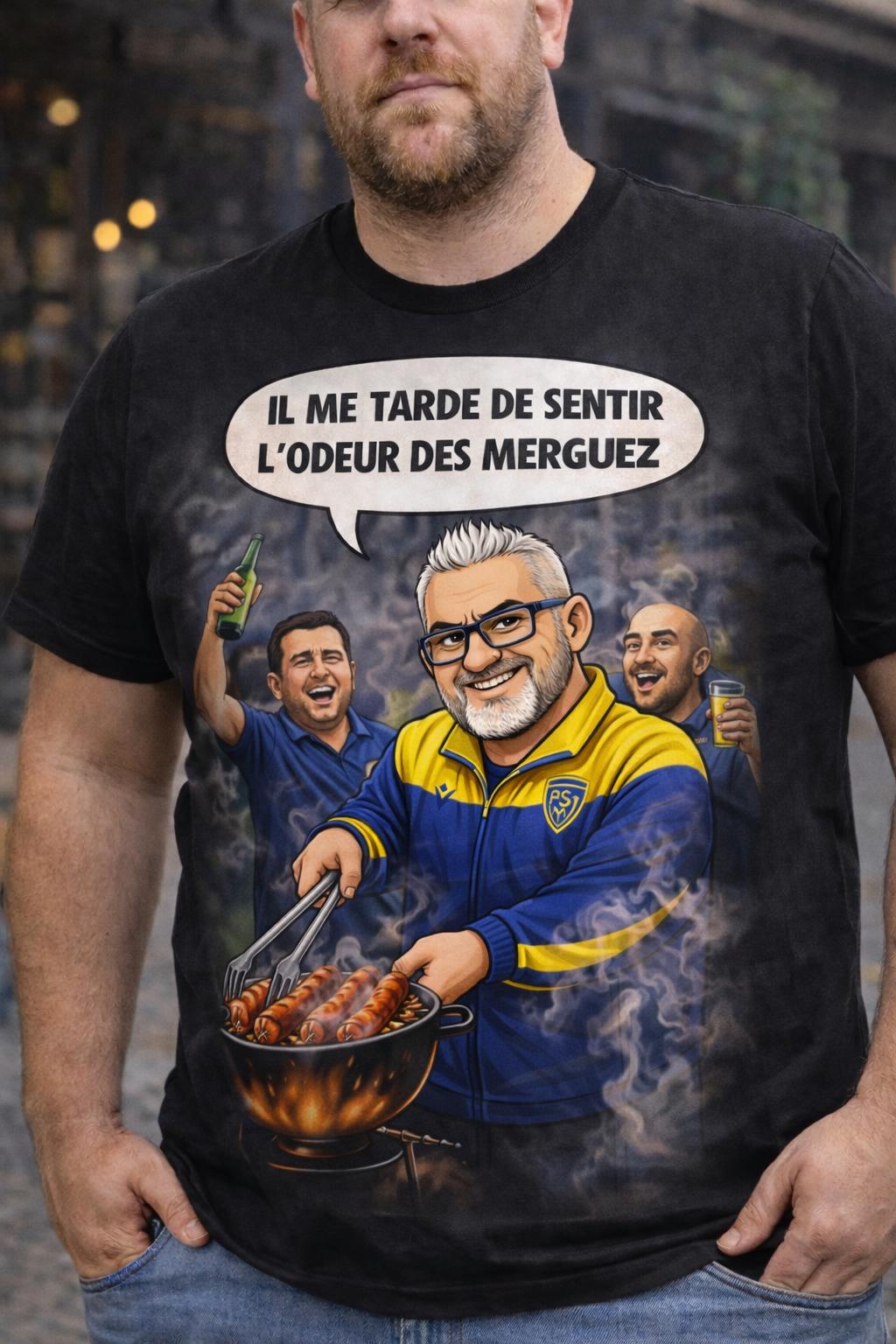 🏉 T-Shirt Humoristique Rugby " Il me tarde de sentir l'odeur des merguez"