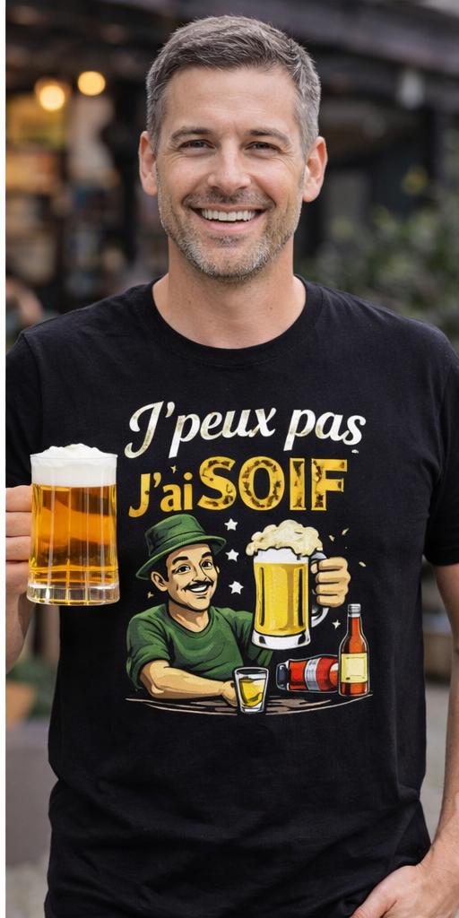 🍺 T-Shirt Humoristique Homme – “Je peux pas, j’ai soif”