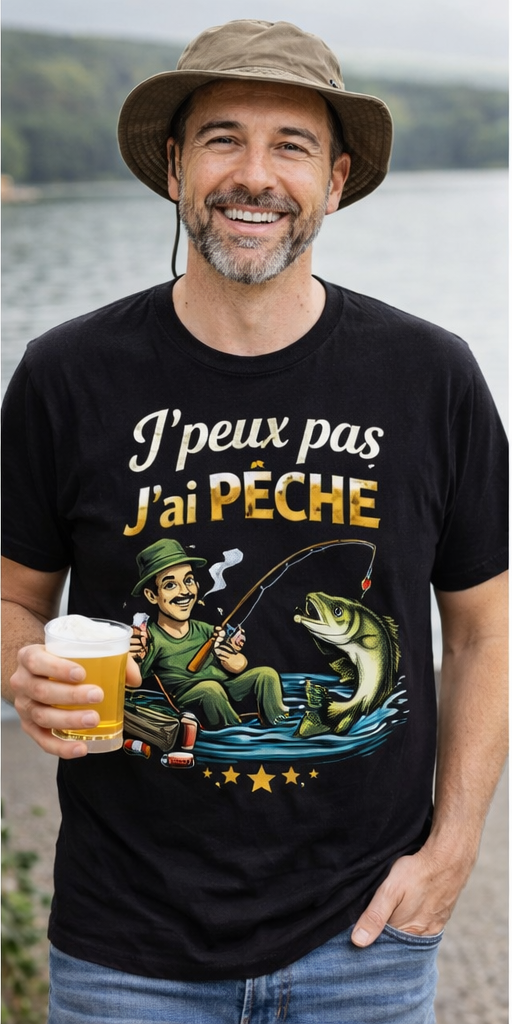 🍺 T-Shirt Humoristique Homme – “Je peux pas, j’ai pêche”
