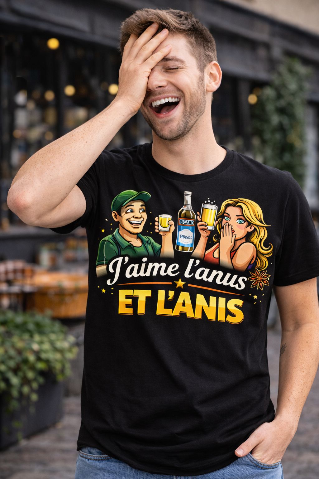 🍺 T-Shirt Humoristique Homme – “J’aime l’anis et l’anus”