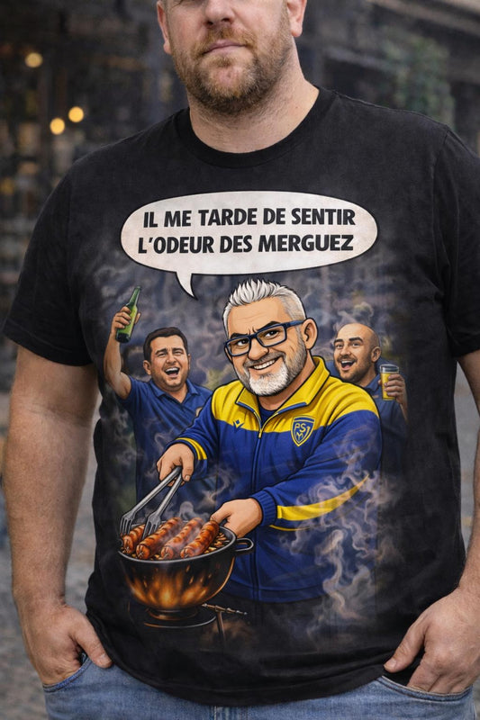 🏉 T-Shirt Humoristique Rugby " Il me tarde de sentir l'odeur des merguez"