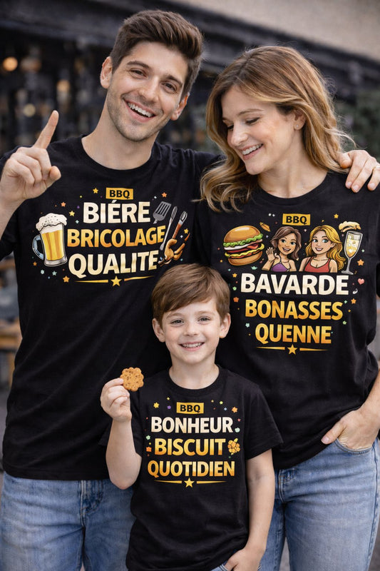 👯‍♂️ Pack Trio BBQ – T-Shirts Humour Homme / Femme / Enfant