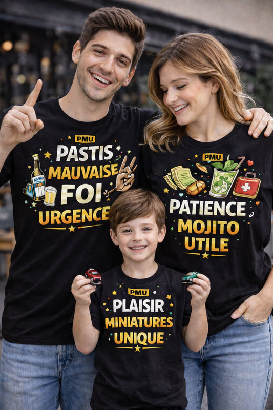 👯 Pack Trio PMU – T-Shirts Humour Homme / Femme / Enfant